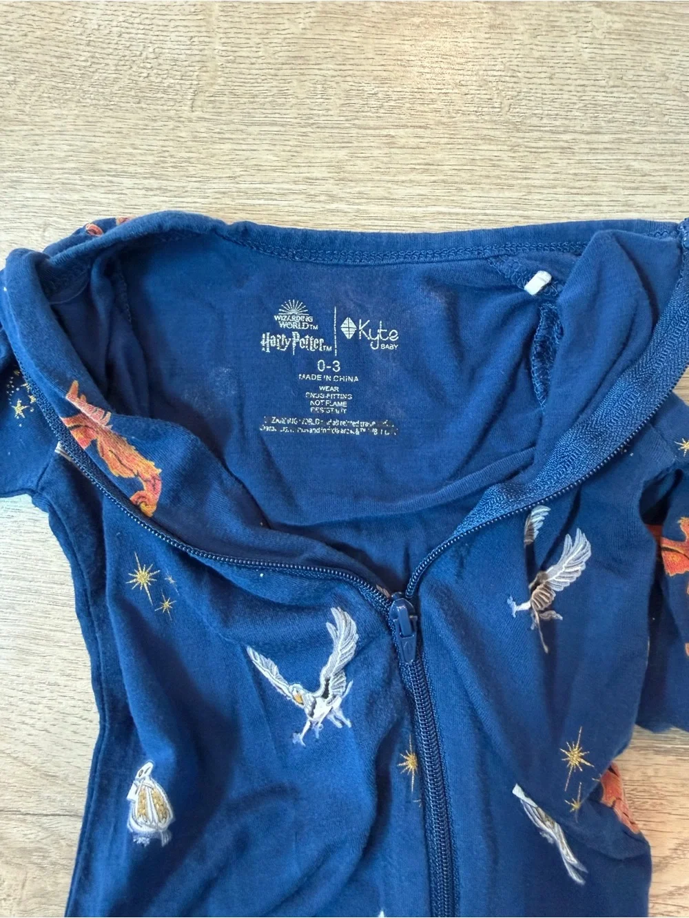 Kyte BABY Navy Blue Bird Print One-Piece Footie